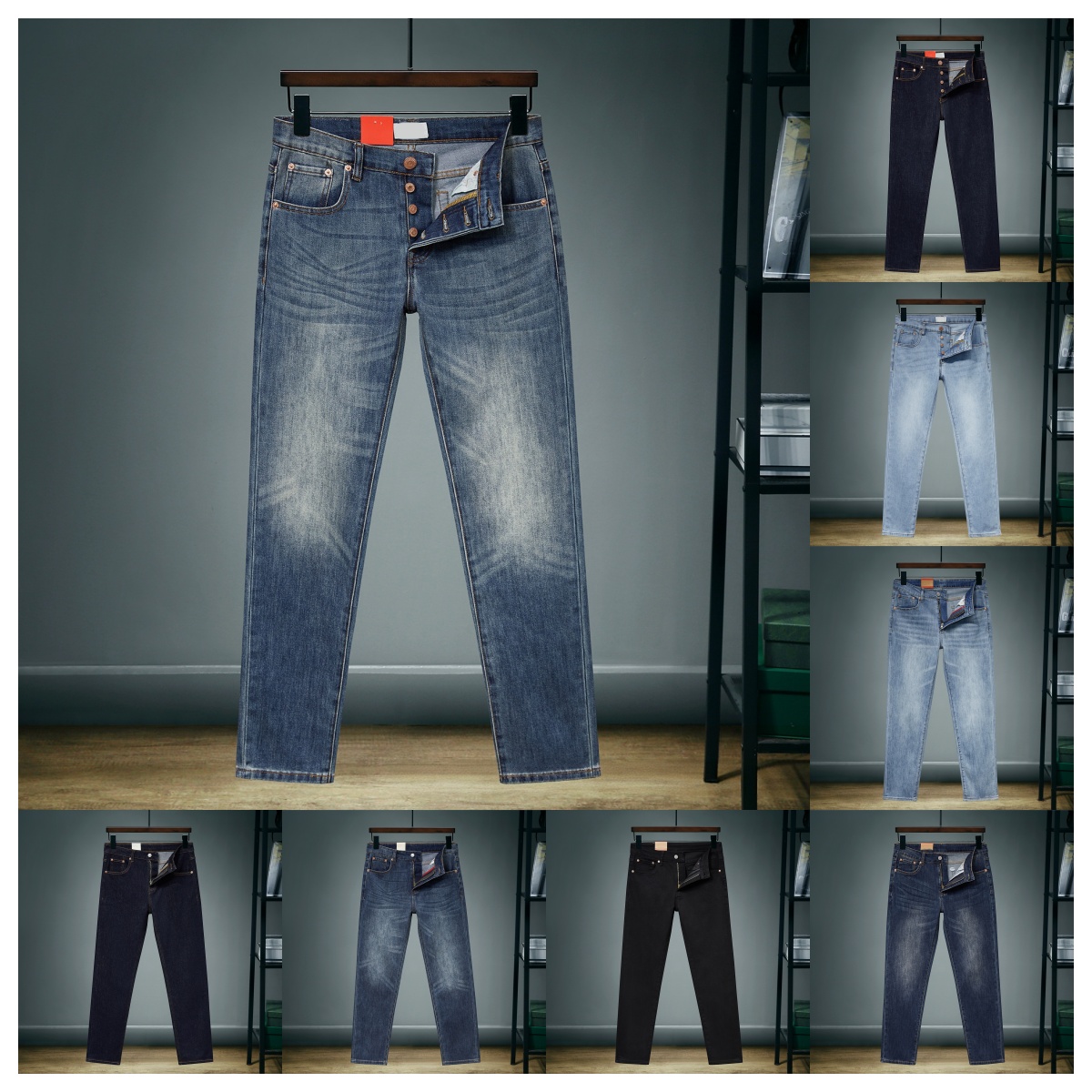 Designer Men's Jeans Soft Washed Denim Fabric Multiple Sizes Available Daily Casual Wear Zipper Style Button Style Solid Color