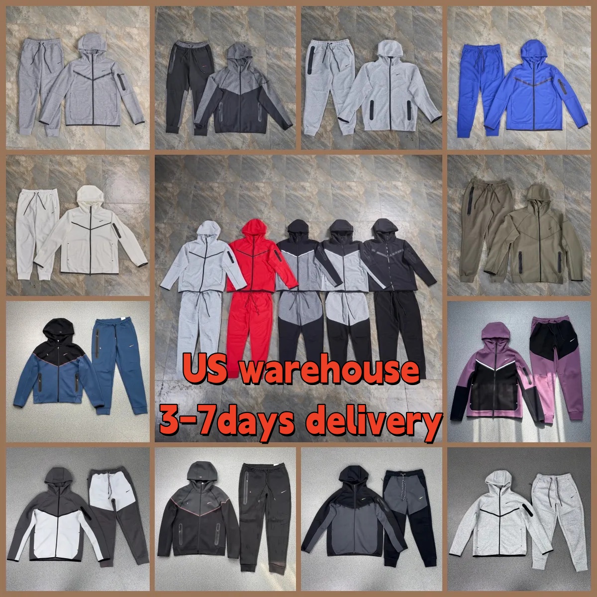 NiksTech Fleece Tracksuit Mens Womens Full Zip Hoodie Jogger Pants 2 Piece Set Designer Sportswear Jacket Sweatpants Thick Winter Casual Running Out