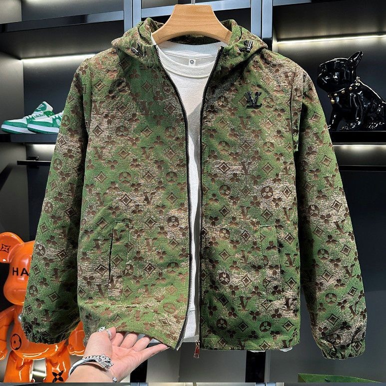 Fashion 2026 European Gradient Haze Blue Silk Texture Autumn New Men's Hooded Sweatshirt Jacket Vintage Trendy Fashion