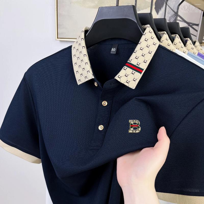 Summer Fashion Comfortable And Breathable Silk Fabric POLO Shirt Men Brand Exquisite Letter Embossed Short Top