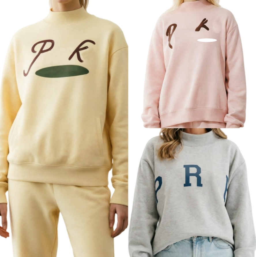 E7311 PAR Art Letter Printed Cotton Hoodie for Women with High Neck Stand-Up Collar Womens Loose Fit Top Printed Stand-Up Collared KE