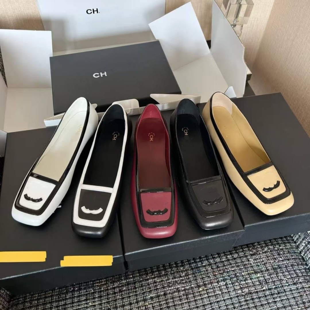 designer shoes Fashion Ladies Square Toe Slip on Ballet Flats Contrast Edge Design Soft Leather Casual Flat Shoes Daily Party Walking Footwear dress