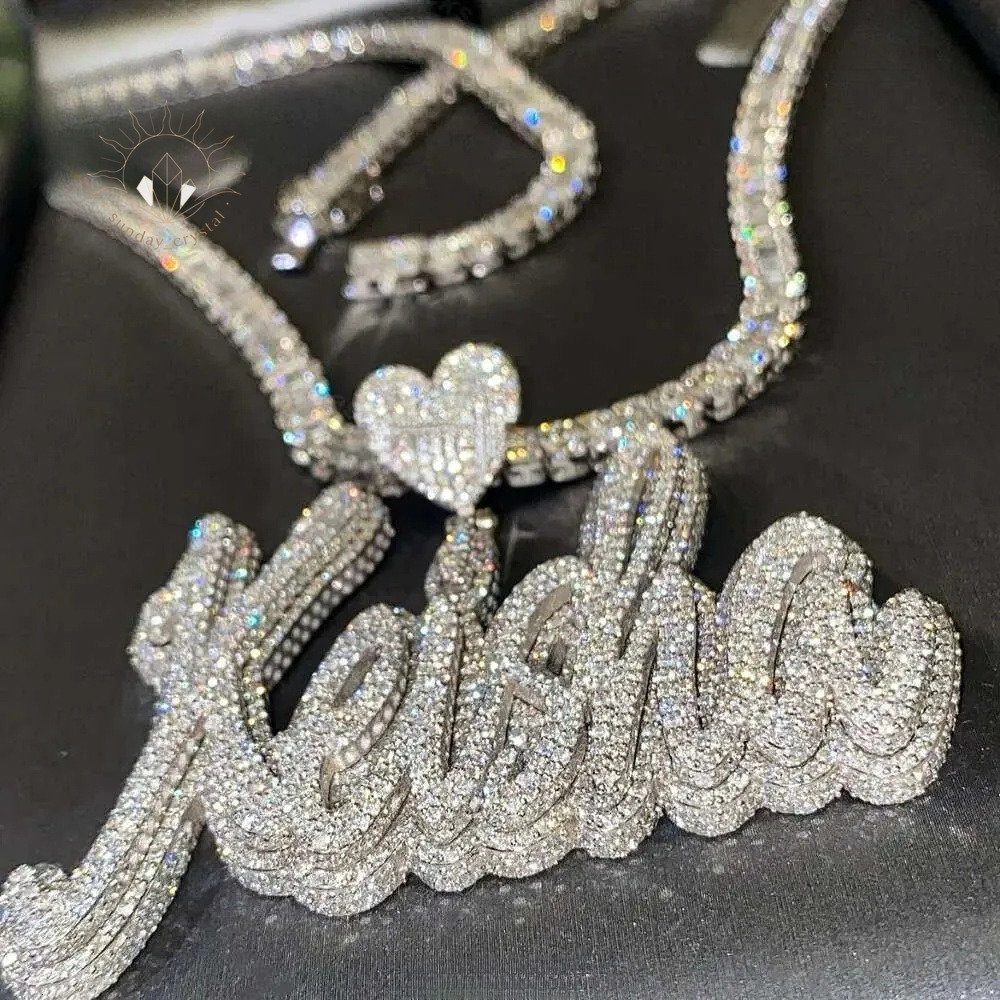 mossanite earrings Gra Certificate Custom Name 925 Silver Fully Vvs Iced Out Hip Hop Moissanite Pendant Diamond moissanite designer luxury 768