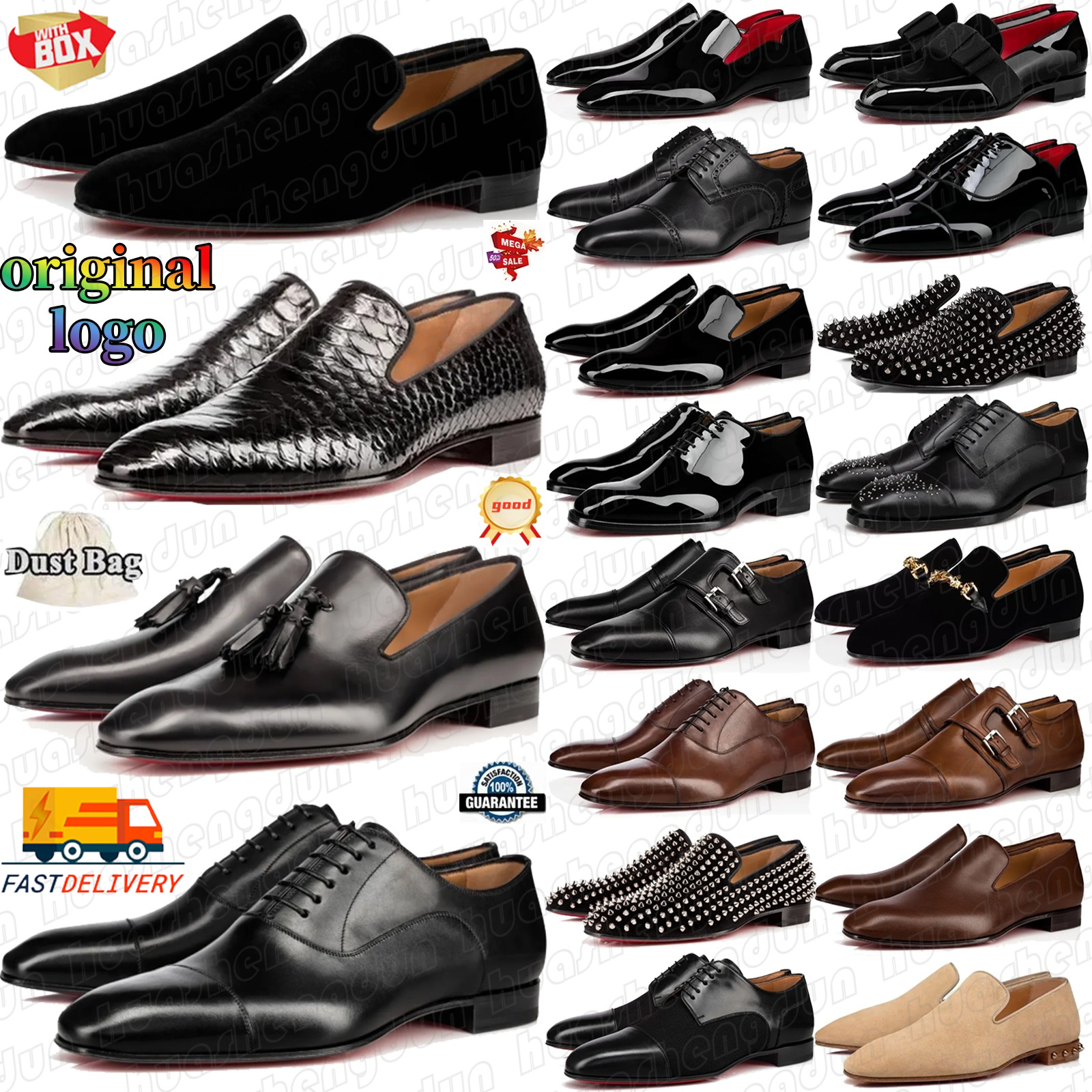 Chaussures habillées de créateurs rouges pour hommes, chaussures à lacets plates, chaussures Oxford noires, velours Dandeton, cuir noir, rivet ca