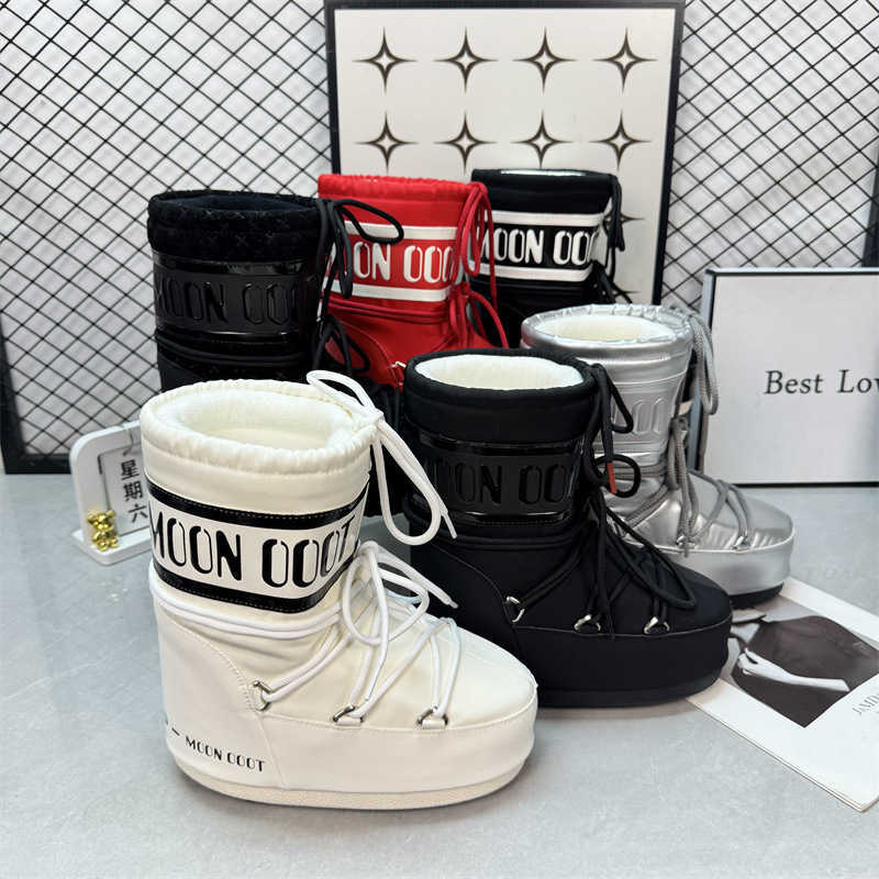 Waterproof Moon Snow Boots for Women 2025 Winter New Mid-High Lace-Up Cotton Shoes Non-Slip Warm Ski Boots L26081864BX
