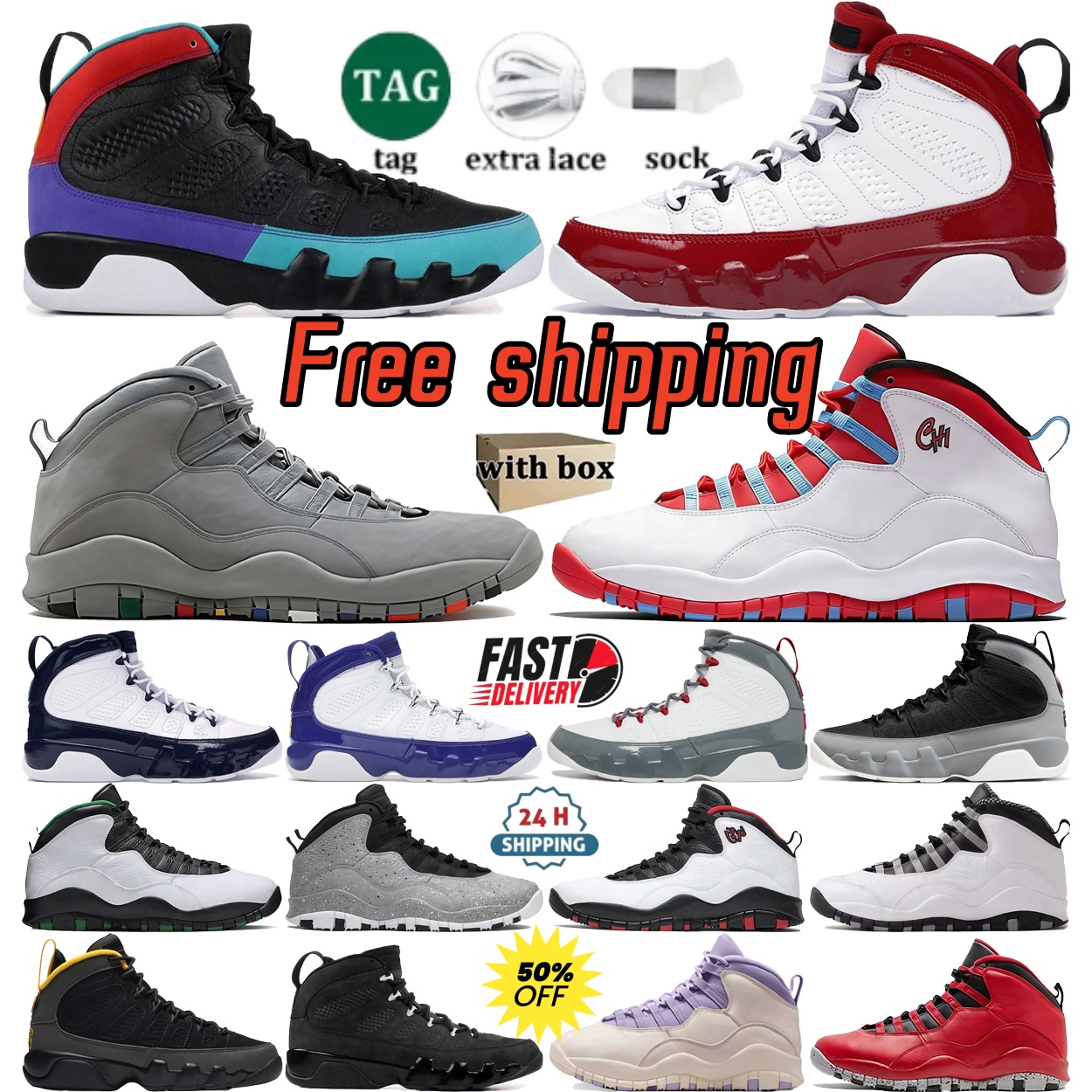 Free shipping 9s 10s Designer basketball shoes 9 10 high-top retro men sneakers Dark Charcoal University Gold Dream It Do It White Gym Red Shadow Do