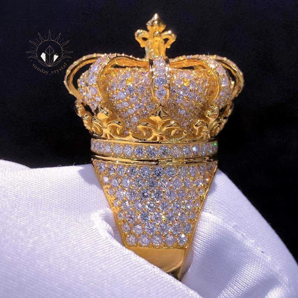 Luxury Mens 925 Silver VVS Moissanite Diamond Crown Design Ring High Quality Custom Jewelry