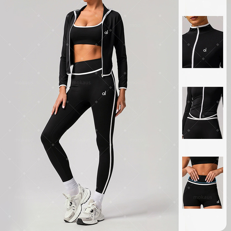 Designer Women's Yoga Gym Outfit Short Set Leggings Sports Jakets Zip Up Coat Elastic Outfit Pants Gym Suits Tracksuit Jaket Drying Breathable