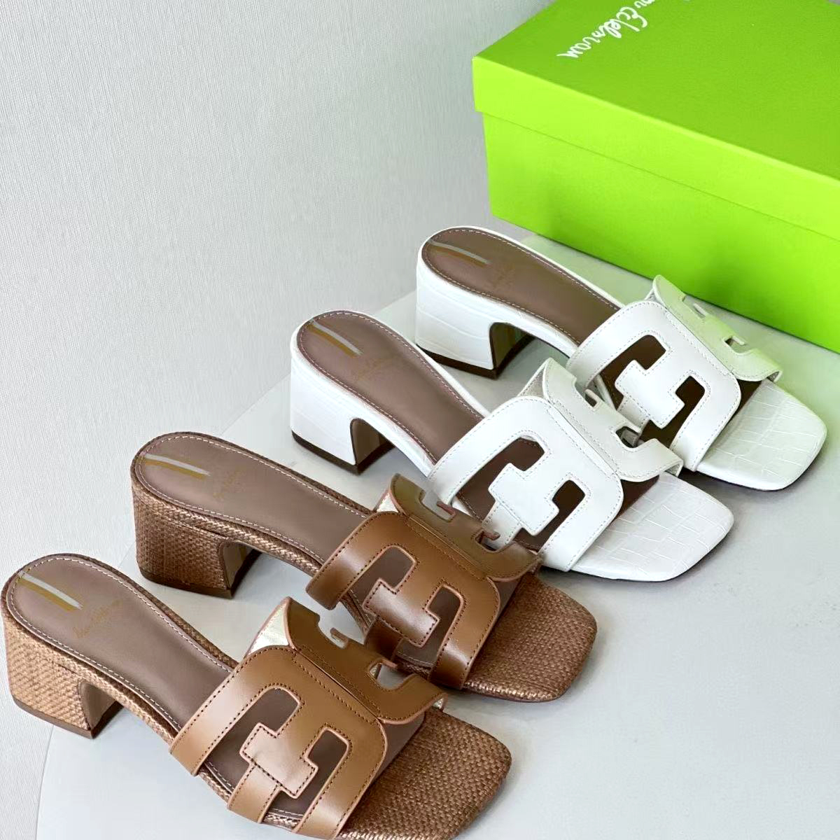 New Sam Edelman slippers heel Sandals brown Summer Croc Leather luxury Designer womens Wedge Home platform Beach pool slide travel casual Flip flop