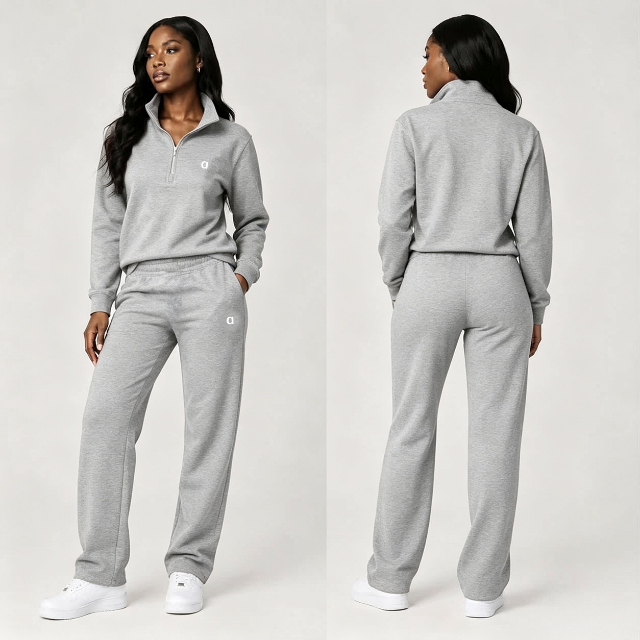 A2714 Ensemble de sport Fitness femme deux pièces argent 3D sweat-shirts de gymnastique et pantalon coupe ample tenue athlétique chic femme ensem
