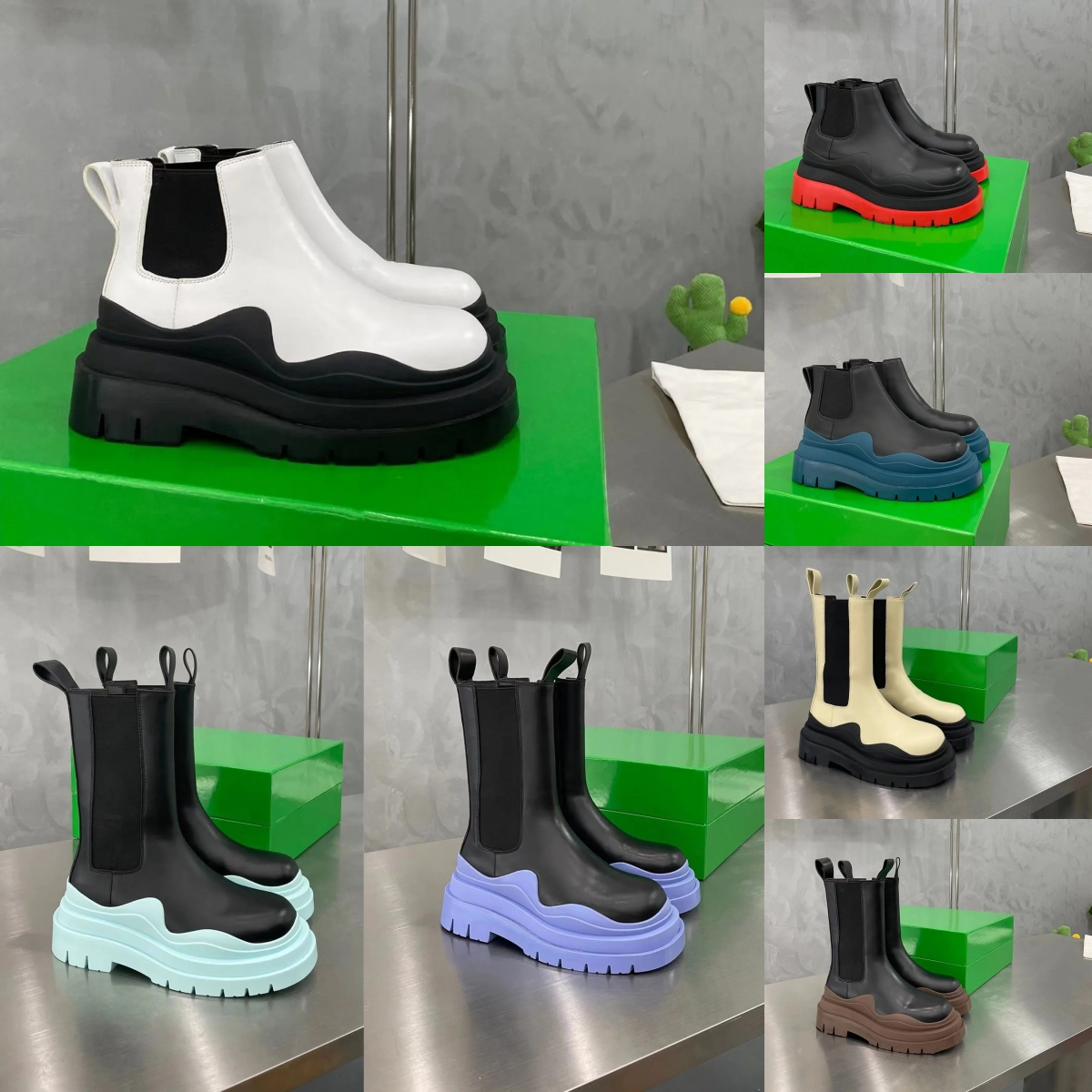 Women Boots Chunky Boot Fashion Anti-Slip Platform Bootie Real Leather Crystal Outdoor Martin Ankle Designer Tire Storm Tires