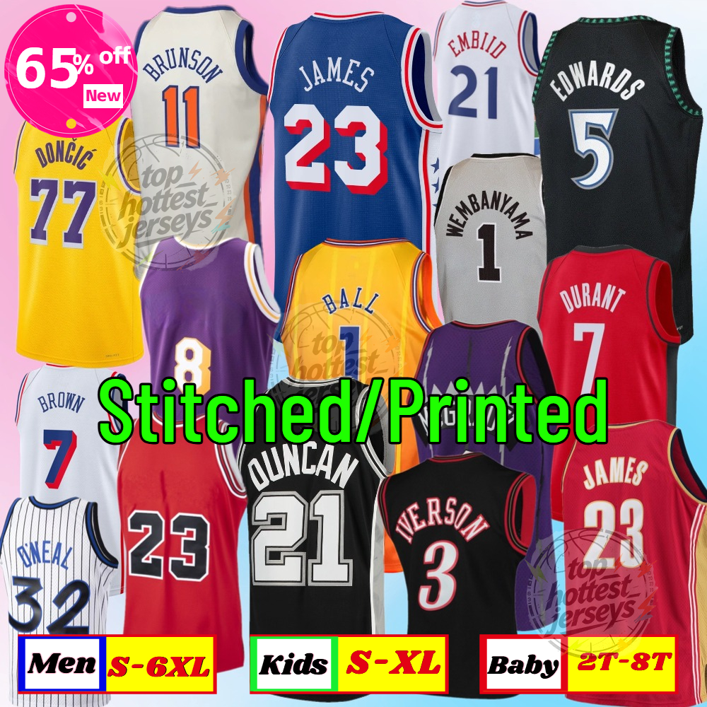 Toddler Baby Youth Infant Basketball Jersey DONCIC JAMES Ball Brown Edwards Durant Antetokounmpo Iverson Curry Brunson Haliburton PLUS SIZE 6XL Prin