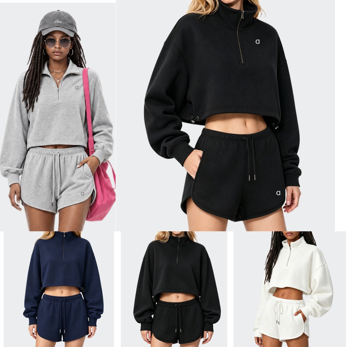 2723A Pull de sport pour femme - Sweat-shirt de yoga et short de sport avec cordon de serrage - Short chaud pour l'université, le tennis, l'extér