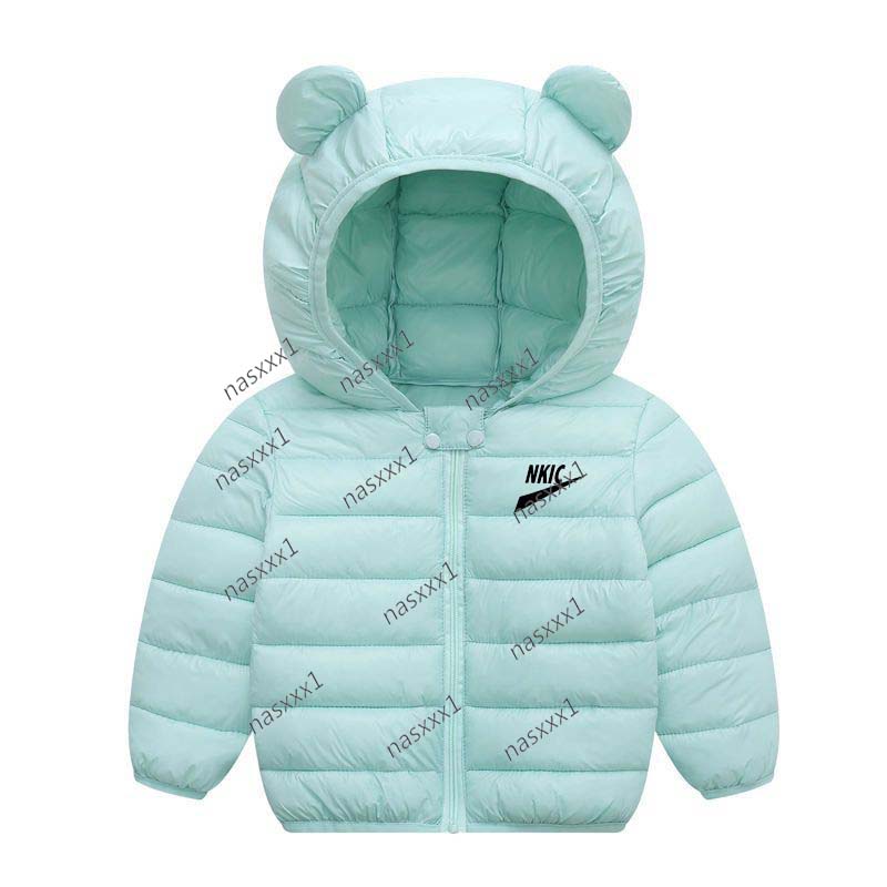 Autumn Winter Baby Girls Boys Jacket Children Cute Ears Light Green Hooded Down Coat Toddler Long Sleeve Clothes Kids Windproof Outerwear