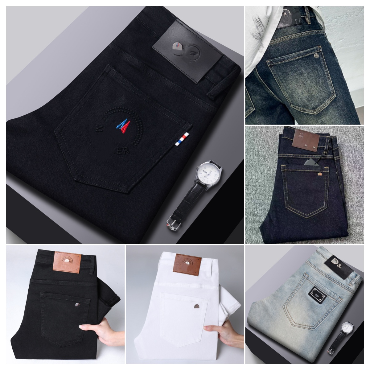 Men Skinny Vintage Cotton Jeans Business Stretch Slim Fit Graphic Denim Pants Retro Washed Letter Embroidery Casual Streetwear