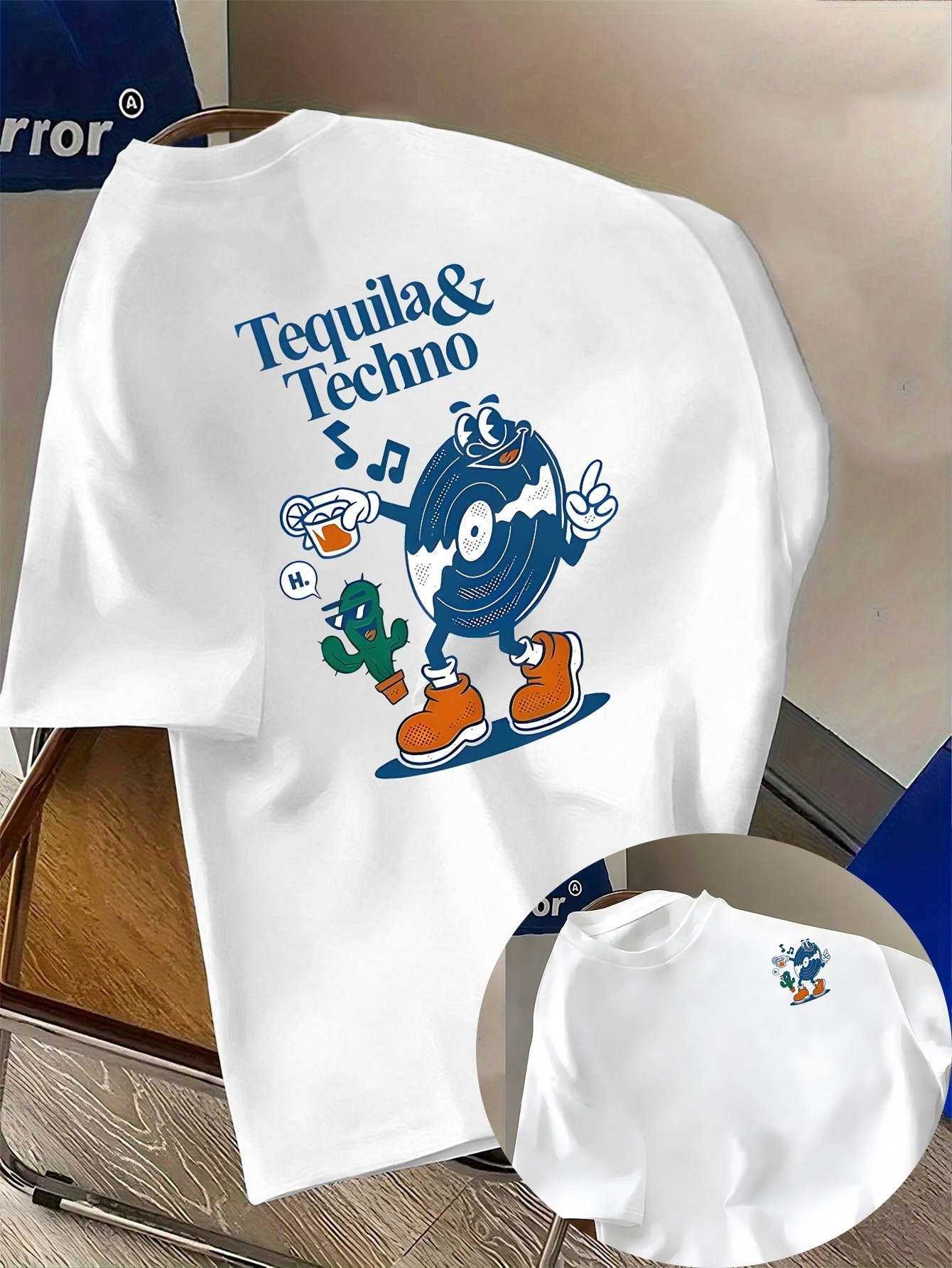 Vintaga oversize mens T shirts Fun Tequila Techno Vinyl Mascot Graphic Tee for Men Breathable Cotton Perfect Summer Party Streetwear and Retro Vibes