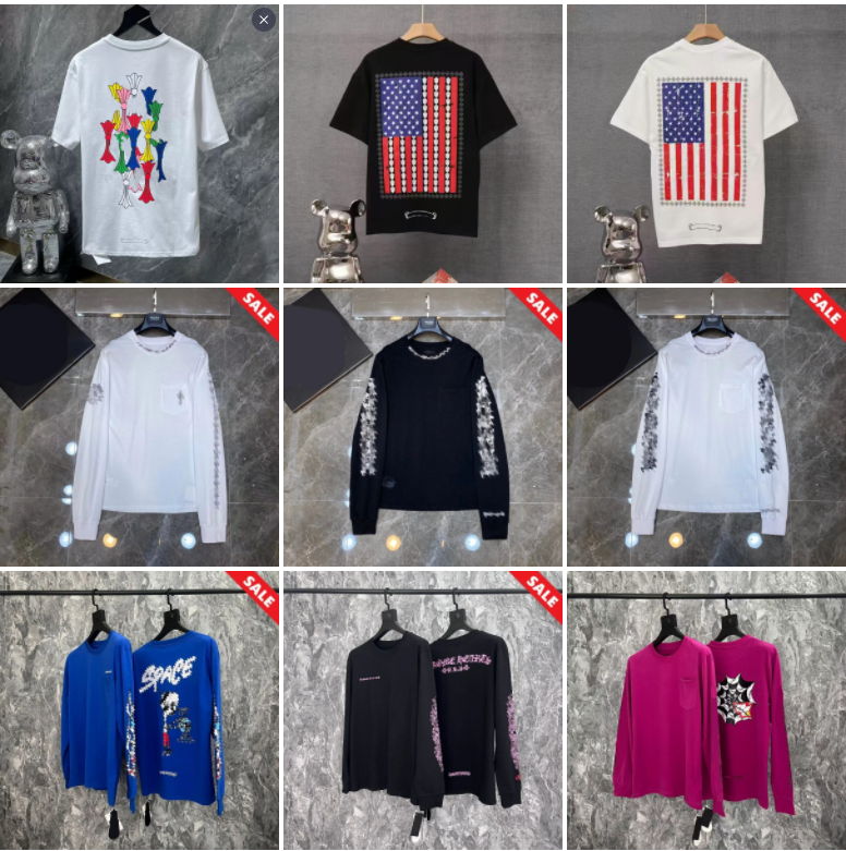 T-shirt chromé T-shirt de haute qualité pour hommes T-shirt à manches courtes High Street Hip Hop Tops pour hommes Chemise classique Sweat-shirt