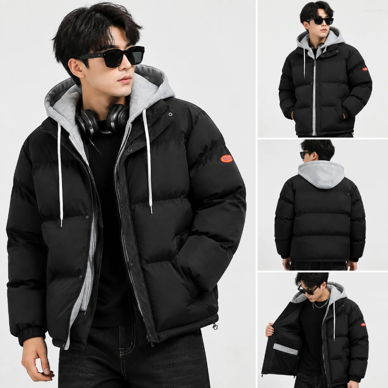 Men's Down Winter Baseball Jacket Retro American Varsity Bomber Thick Cotton Padded Coat Loose Fit Casual Couple
