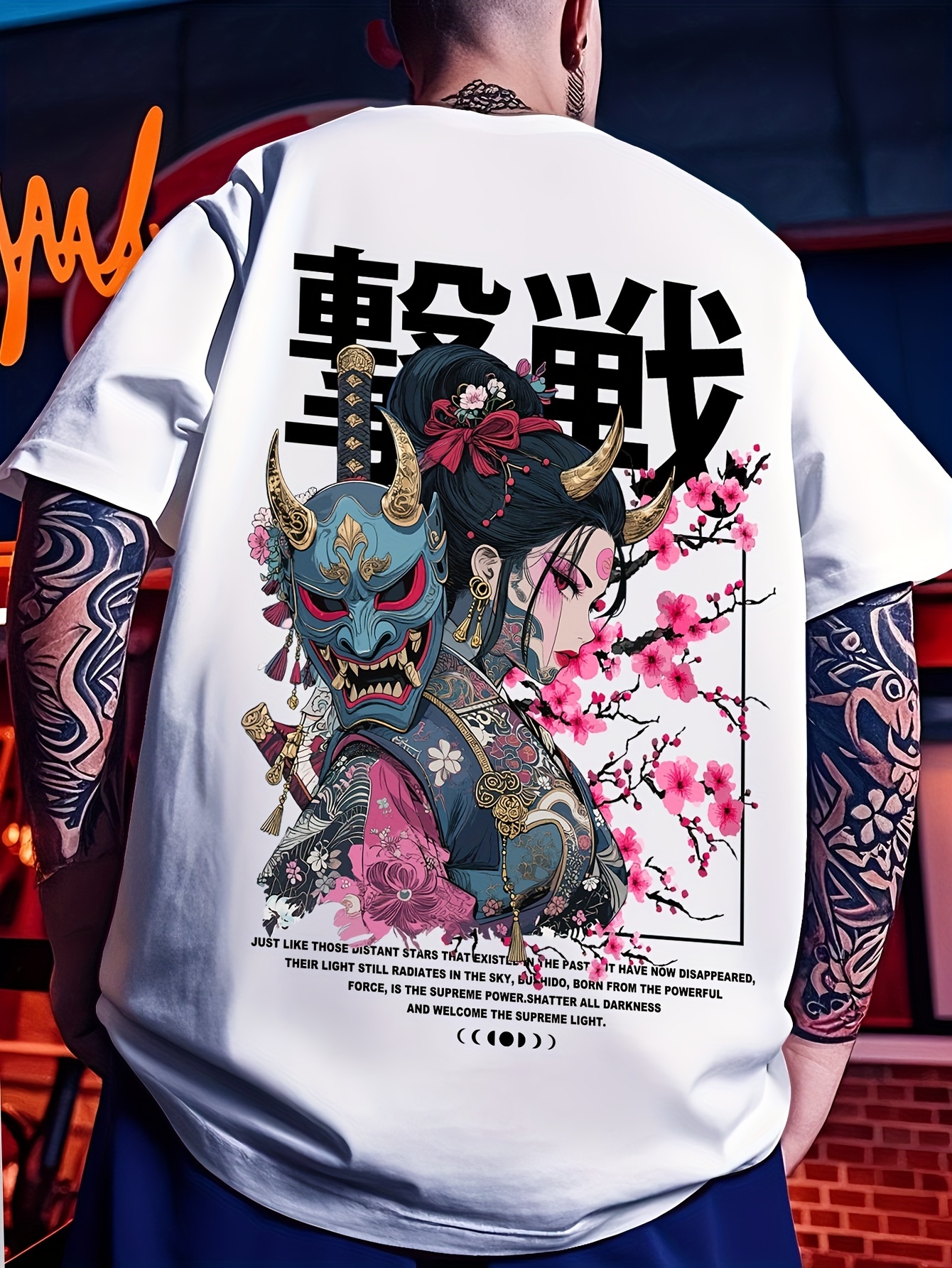 Vintaga oversize mens T shirts Japanese Geisha Hannya Mask Print on Soft Cotton Mens T Shirt Breathable and Comfortable for Summer Streetwear