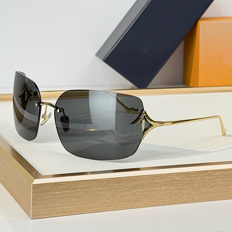 Mirror Quality Z3457U Designer Curvy Flower Rectangle Sunglasses Lady Elegant Frameless Curved Metal Eyewear Outdoor UV Protection With Box