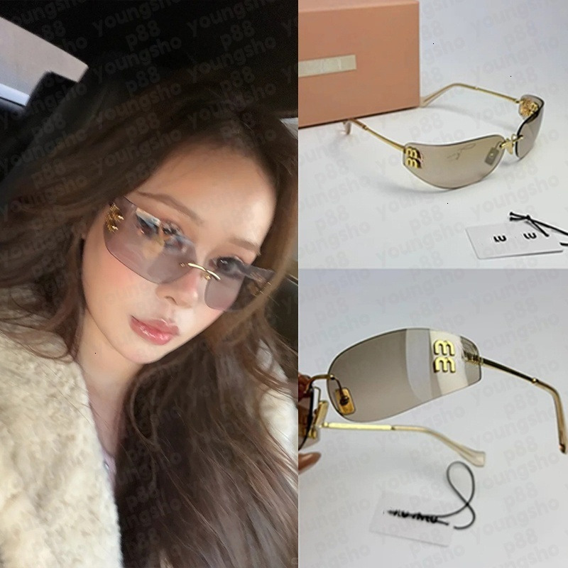 Designer Muilies sunglasses women men rimless oval A51 brown gradient Lens metal sunglasses frame fashion luxury eyewear UV400 pink Muilies sunglass