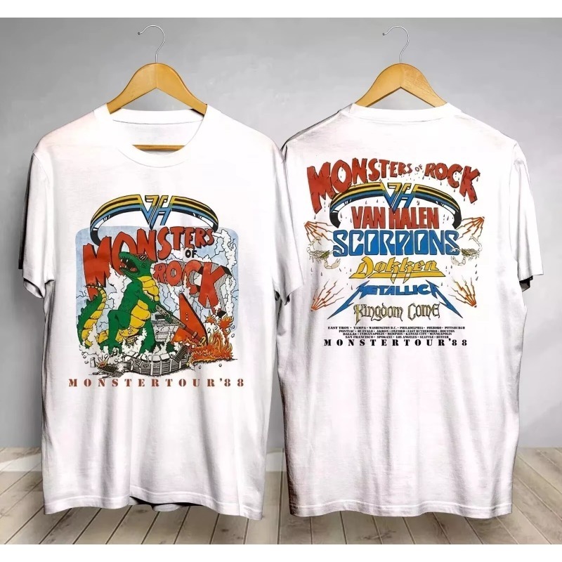 Men s Black casual round neck cotton Vintage Monsters of Rock T shirt Tour Halen Van Gift Fans