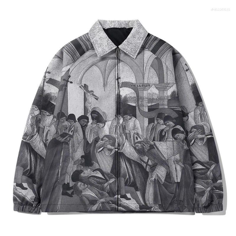 Men's Jackets Una Reta Harajuku Jacket Men Spring Hip Hop Personalized Print Coat Streetwear Casual Retro Zipper Man