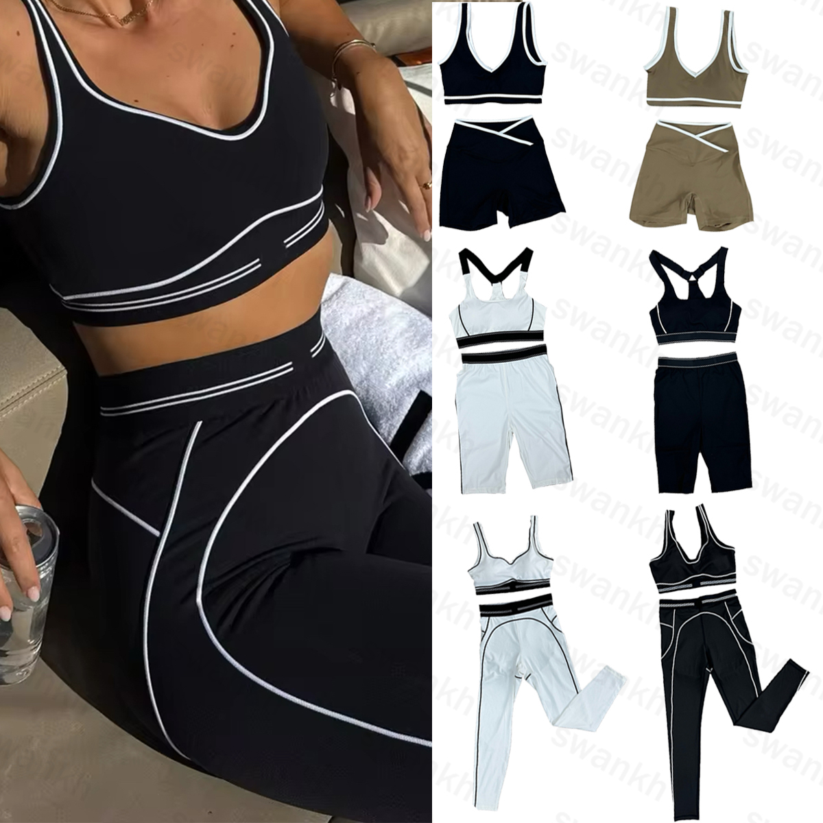 Womens Yoga Set Bra + Legging Gym Heart and Throat Top Tight Pants Shorts Yoga Fitness Short Exercise Set Shaping Waist Tight Quick Drying Size XS-X