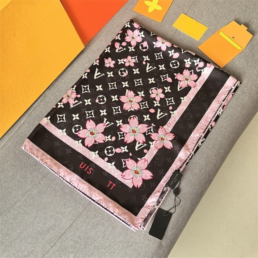 180x70cm Elegant Spring Autumn Silk Scarf Cherry Blossom Designer Print Long Shawl Fashionable Trendy Warm Necktie for Women