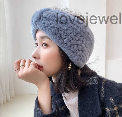 winter 100% Rex Womens rabbit fur knitted elastic headband high-quality genuine fur headband fashionable hair accessories 241105