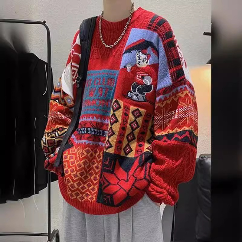 Winter Men Turtleneck Sweaters Christmas ski bear Knitted Pullovers Casual Sweaters Male Knitwear Hip Hop Pullovers 240731
