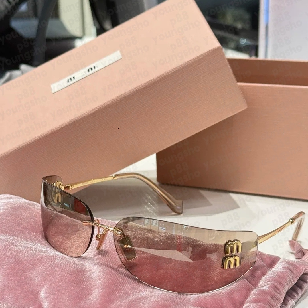 Designer Muilies sunglasses women men rimless oval A51 brown gradient Lens metal sunglasses frame fashion luxury eyewear UV400 pink Muilies sunglass