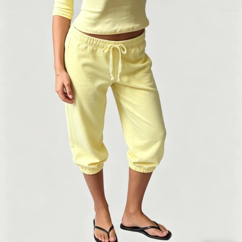 Pantalones de mujer Pantalones de chándal Capri Casual Sólido Elast