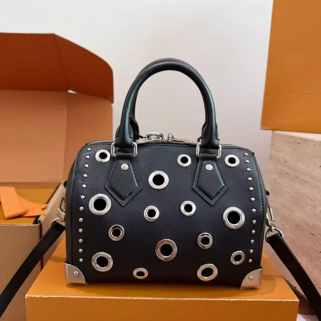 Designer Nano Boston Trunk 20 Bag Silver Toned Eyelet Rivet Pillow Bag Luxury Woman Canvas Leather Bag Shoulder Bag High Quality Retro Travel Bag To