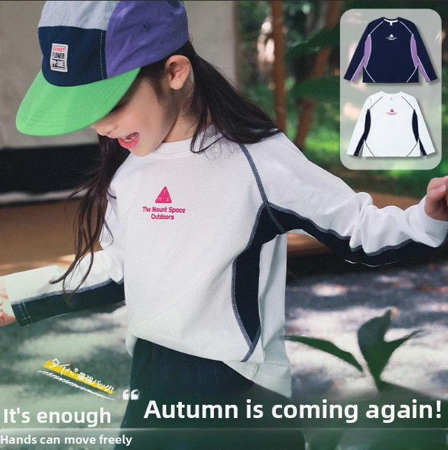 T-shirt à manches longues pour enfants, unisexe, bloc de couleurs épissé, Style montagne, pour activités de plein air, 26AG1209