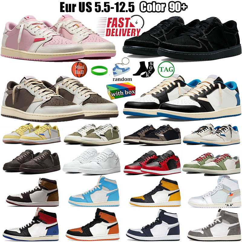 With box travi scott shoes low 1 OG designer shoes TS Sail Tropical Pink Military Blue mens trainers basketball shoes Black 1 high Women Outdoor Spo