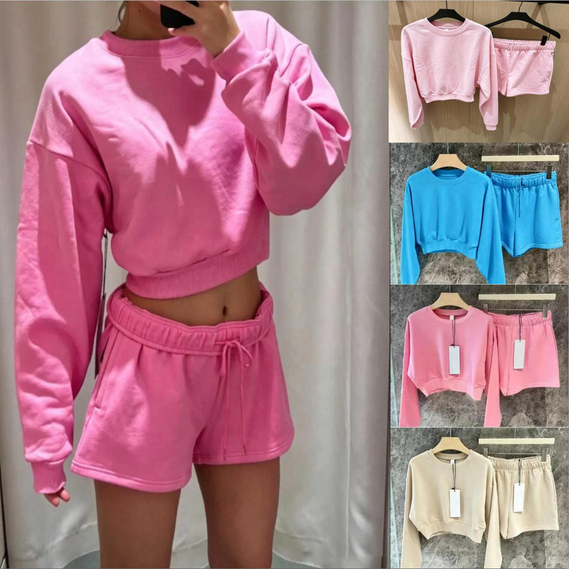 Designer Women Yoga Shorts Sets Pink Marshmallow Sweatshirts Skirt 3D letter Print Clothes Sports Pullover Hoodie Tops Shorts Long Sweatpants Tracks