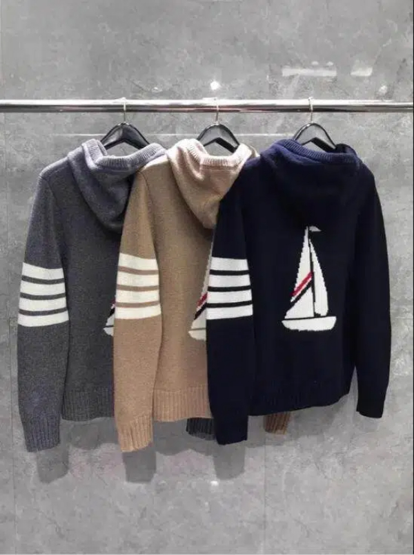 4 Stripes Cardigan Men's Preppy Knit Cardigan Unisex Striped Open Front Sweater Coat Casual Fall College Style Outerwear