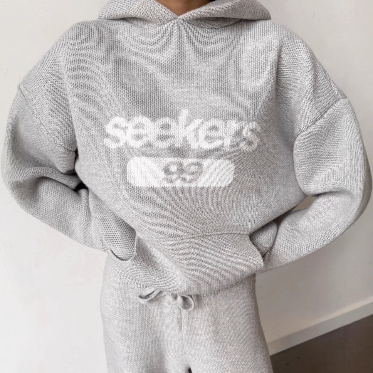 Women's Sweater Hooded SISTERS AND SEEKERS Women Letters Print Long Drop Sleeve Loose Fashion Hooded Sweatshirt 2025 Autumn 834