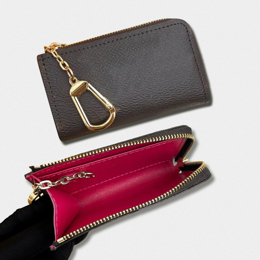 Designer Zipper Key Pouch Wallet Luxury Monogram Card Holder with Hook Chain Multicolored Lined Card and Coin Pouch Comes with Box Women Style