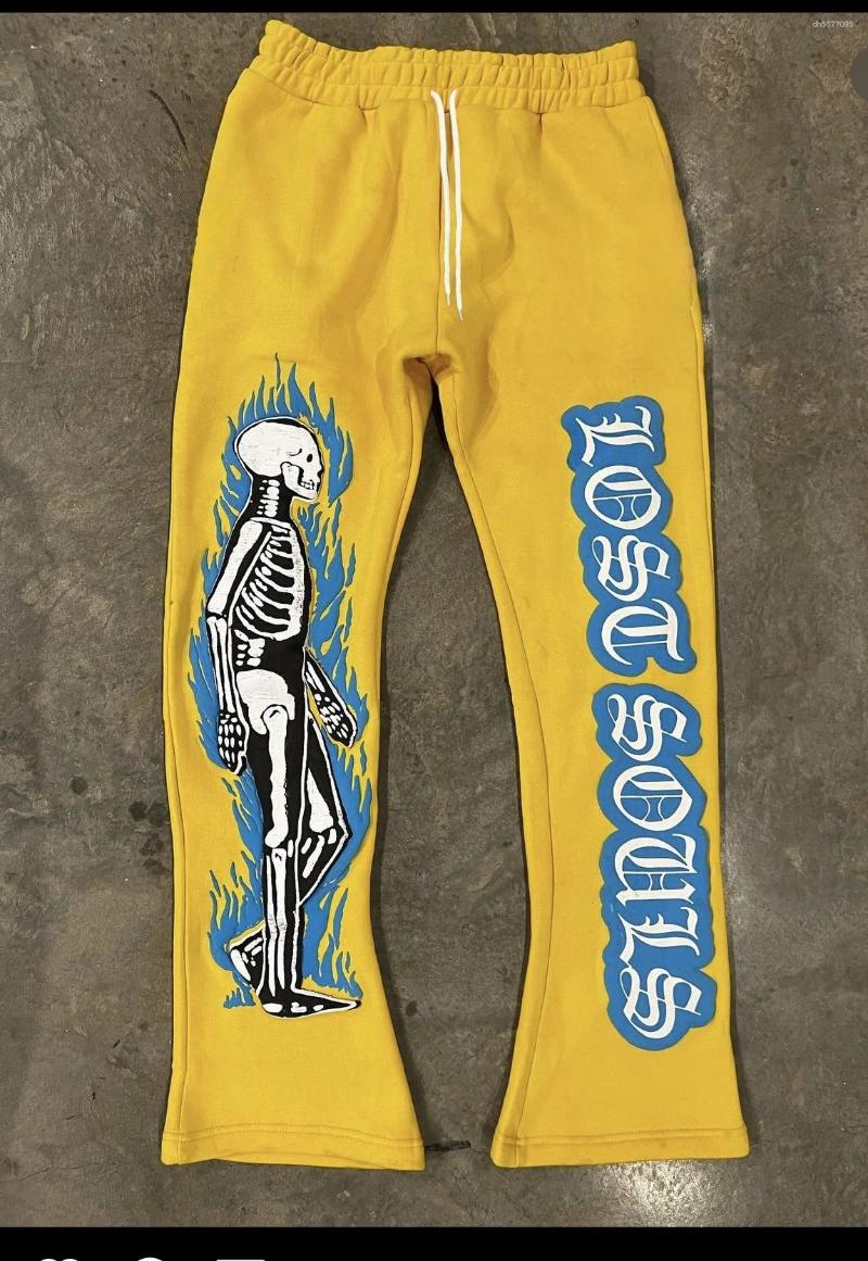 Men's Pants Y2K Hip Hop Quick Dry Flared Long Skeleton Flame Gothic Letter Graphic Trousers Elastic Waist Unisex Summer Bottoms