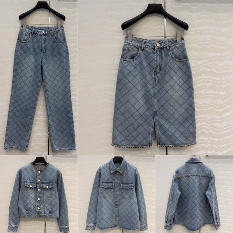 Embroidered Plaid Denim Skirt Women Retro Washed Straight Leg Denim Skirts Autumn Winter Elegant Daily Versatile Half Skirt