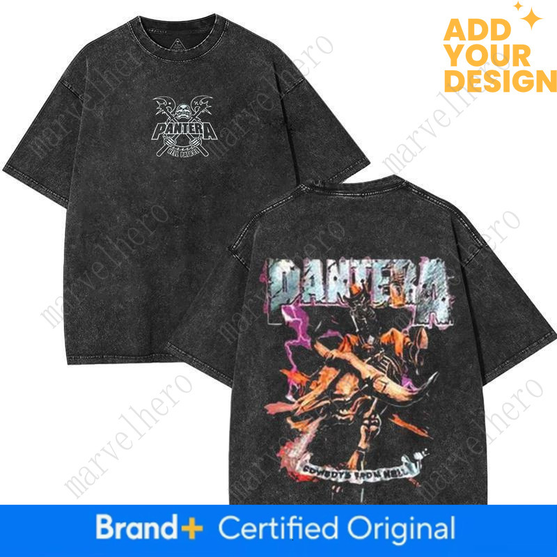 Retro Limited Pantera Album Cowboys From Hell T-Shirt, Rock Band Unisex Oversized Cotton Washed Tee, Heavy Metal Grunge Gothic E