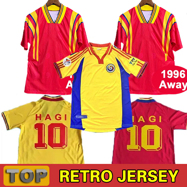 1994 96 2000 Romania National Team Mens Soccer Jerseys HAGI RADUCIOIU POPESCU ROMANIA Home Yellow Away Red RETRO Football Shirt Short