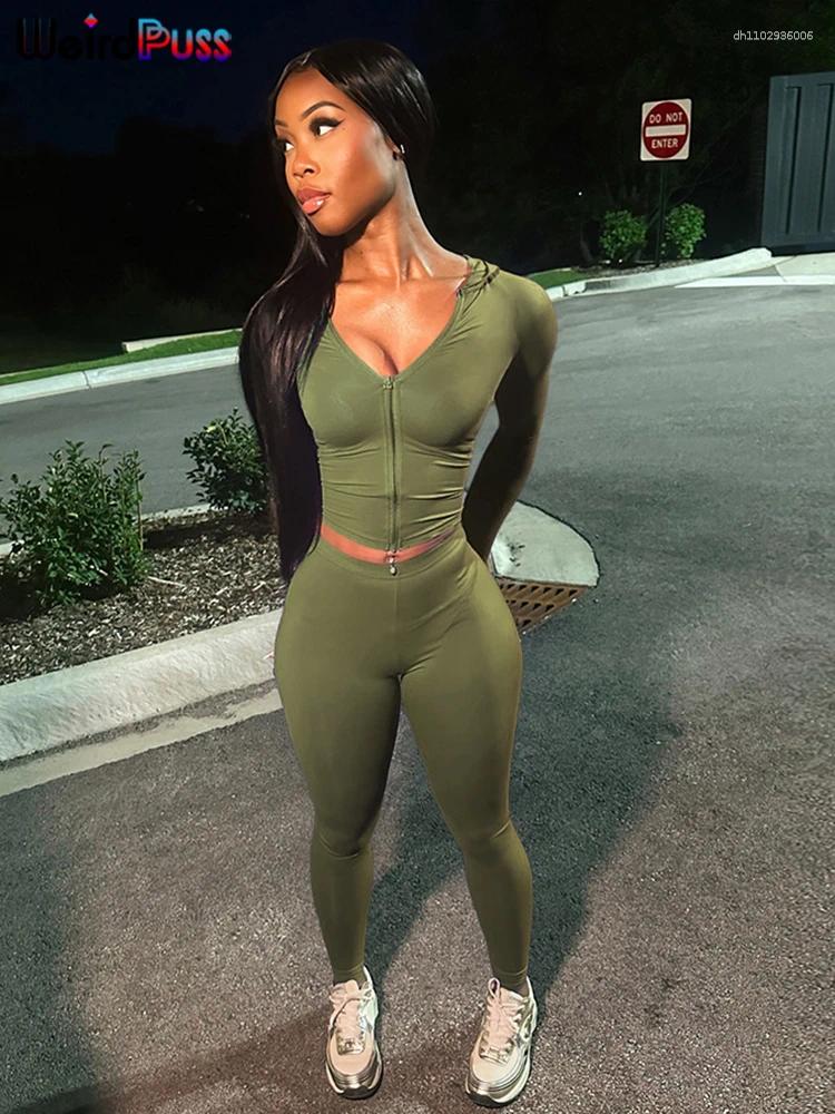 Men's Tracksuits Weird Puss Tracksuit Women 2 Piece Set Basic Sporty Casual Hooded Zip Crop Tops Leggings Fit Soft Stretch Street Activity