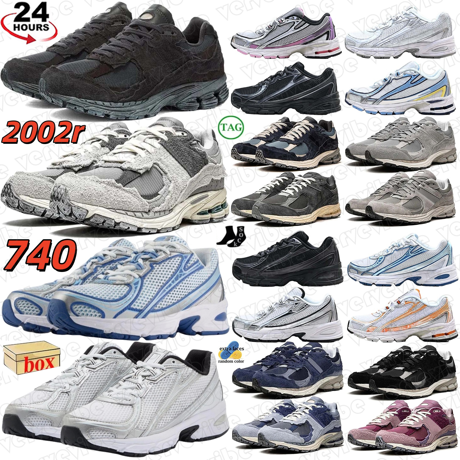 baskets 740 chaussures de course 2002r Triple Noir Argent Métallisé Blanc Marine Angora Argent Perle Gris Riche Chêne Pecan Protection Pack Rain