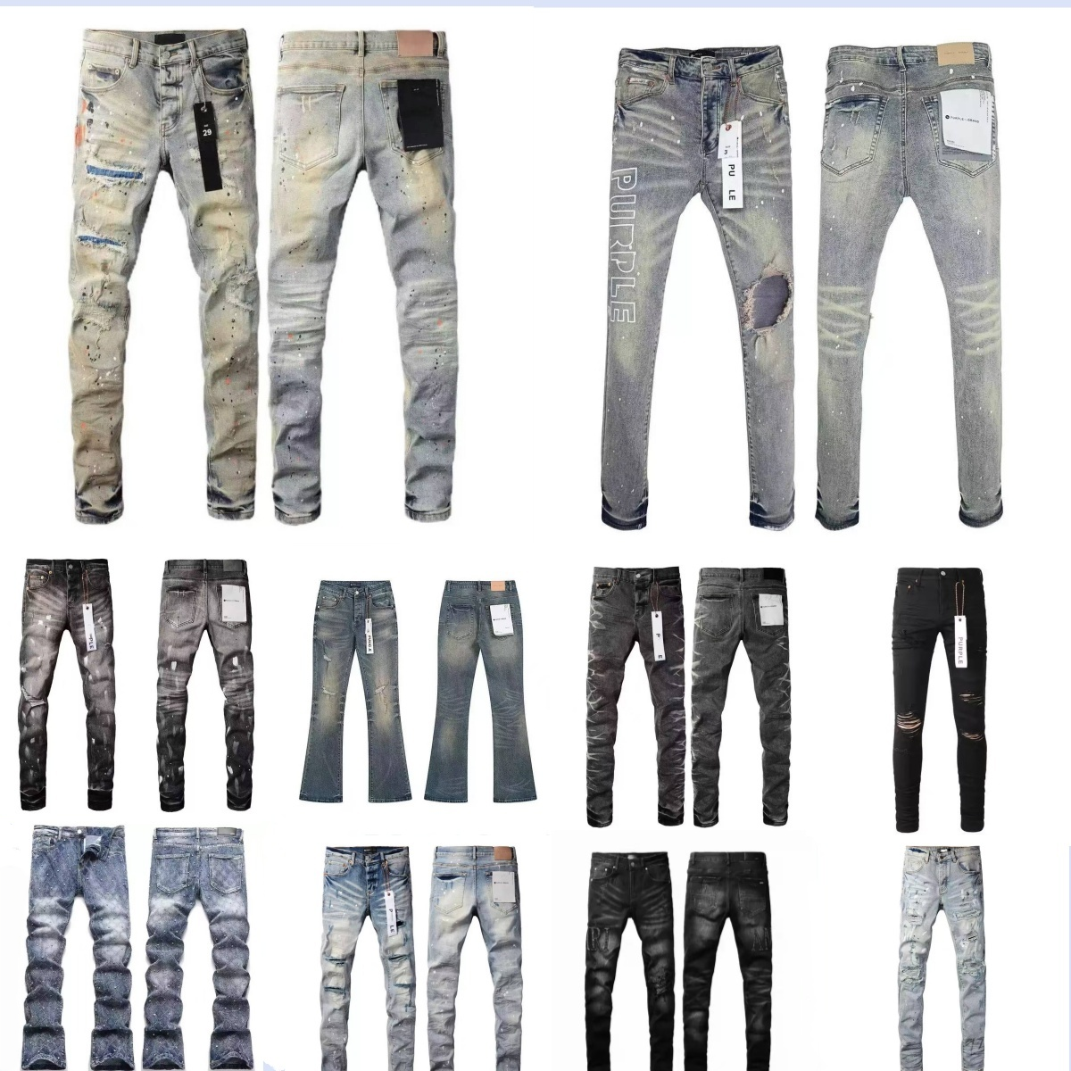 jeans designer jeans man womens mens jeans black pants Men Streetwear Denim Jeans Destroyed Hole Paint Splatter Washed Pants Slim Fit Hip Hop Casual