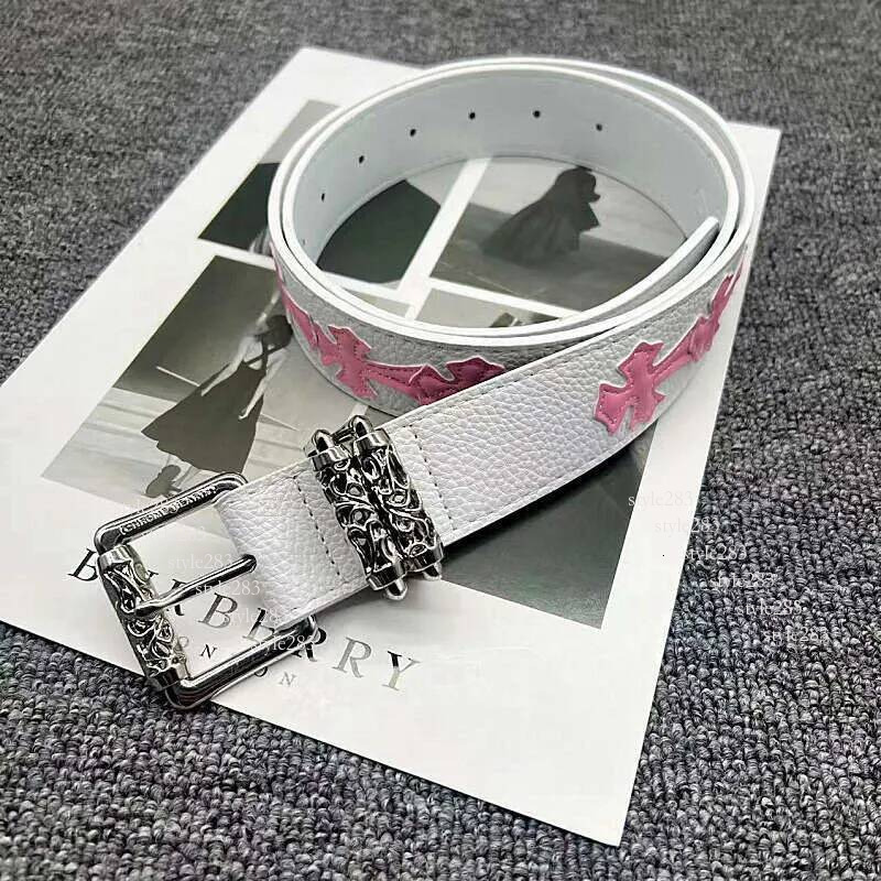 2026newChrome belt Buckle Patch Leather White For Men And Women Ch Cross With Roller Hollow Vine Pattern Womens Fashion Luxury Sanskrit Celebrity