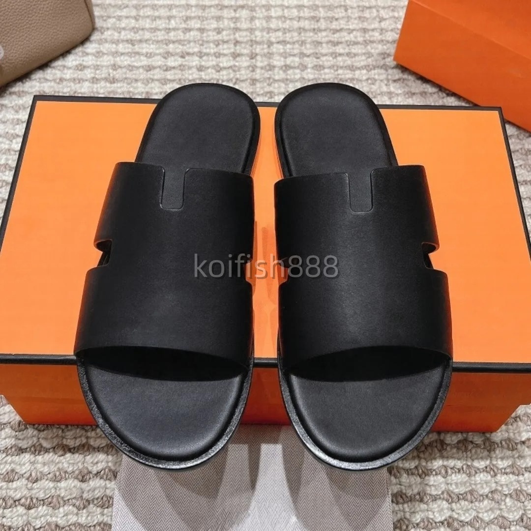 Men Slippers Designer Leather Mens Sandals Flip Flops Heritage Calfskin Sandal Summer Lazy Large Beach Casual Slide