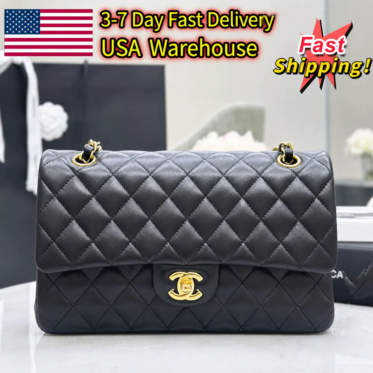 12A CF Maxi Flap Bag Sacs de luxe Caviar Designer 25 Sac Hobo Sac fourre-tout Chaîne en cuir métallique Sac à bandoulière carré Sac de soirée Por